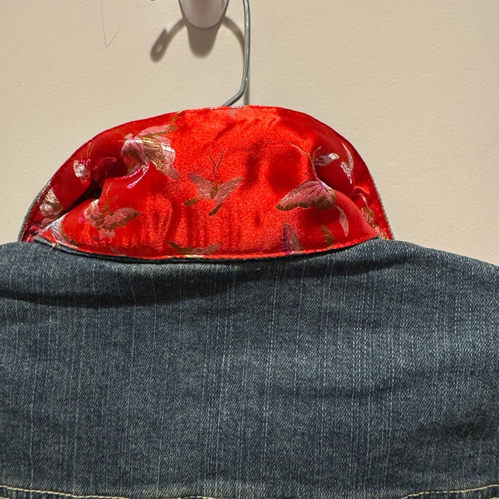 NWT Denim Jacket with Red Silk Details - Picture 7 of 8
